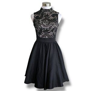 Chi Chi London for Modcloth Womens Dress Sz 2 Black Lace High Neck Fit & Flare